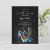 Stylish Blue Floral Stiletto Shoes Bridal Shower 招待状 (スタンド正面)