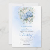 Stylish Blue Hydrangea Eucalyptus Wedding Invite 招待状 (正面)