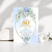 Stylish Blue Hydrangea Gold Accent 80th Birthday 招待状