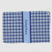 Stylish Blue Plaid Personalized Name ゴルフタオル (横)