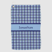 Stylish Blue Plaid Personalized Name ゴルフタオル (正面)