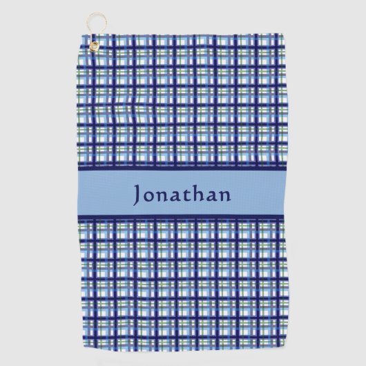 Stylish Blue Plaid Personalized Name  ゴルフタオル (正面)
