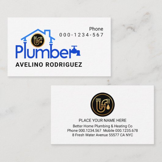 Stylish Blue Plumber Pipes Home Frame 名刺 (正面/裏面)