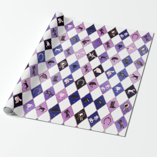 Stylish Blue Purple Equestrian Diamond Pattern ラッピングペーパー (アンロールド)
