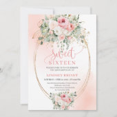 Stylish Blush Gold Sweet 16 Birthday Party Invite 招待状 (正面)