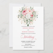 Stylish Blush Peony Gold Glitter Wedding Invite 招待状 (正面)