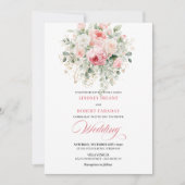 Stylish Blush Peony Greenery Gold Wedding Invite 招待状 (正面)