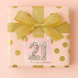 Stylish Blush Pink and Gold Pearly 21st Birthday スクエアシール