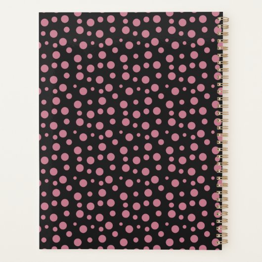 Stylish Blush Pink Black Polka Dot Pattern プランナー手帳 (裏面)