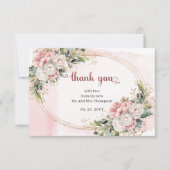 Stylish Blush Pink Floral Greenery Wedding Thank U サンキューカード (正面)