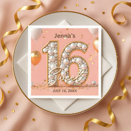 Stylish Blush Pink Pearl Gold Sweet 16 Birthday  スタンダードカクテルナプキン