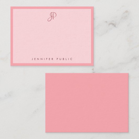 Stylish Blush Pink Template Calligraphy Monogram ノートカード (正面/裏面)
