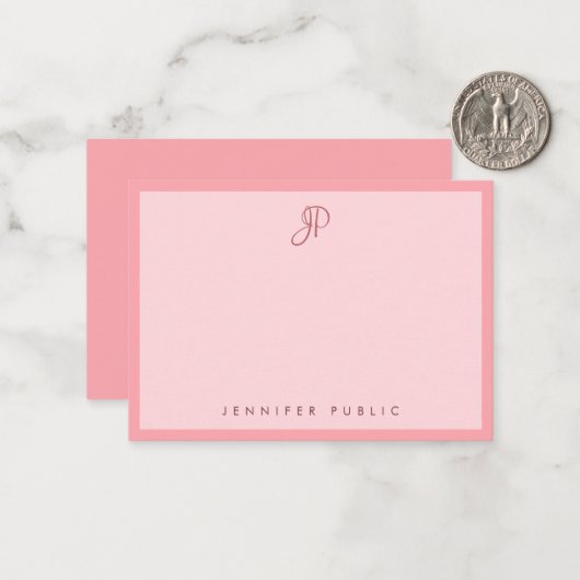 Stylish Blush Pink Template Calligraphy Monogram ノートカード (正面/裏面インサイチュ)