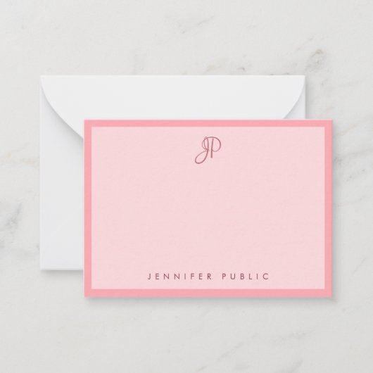 Stylish Blush Pink Template Calligraphy Monogram ノートカード (正面)