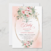 Stylish Blush Roses Gold Glitter Baby Shower 招待状 (正面)