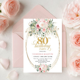 Stylish Bohemian Blush Floral Minimal 80 Birthday 招待状
