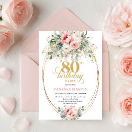 Stylish Bohemian Blush Roses 80th Birthday Invite 招待状