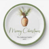 Stylish Bohemian Botanical Christmas Bouquet Chic ペーパープレート (正面)