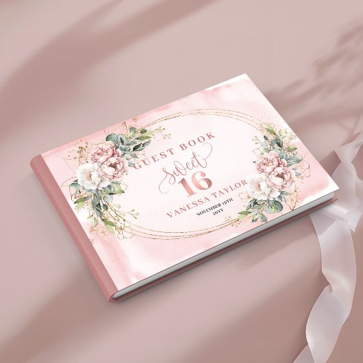 Stylish Bohemian Pink Flowers Greenery Guest Book ゲストブック