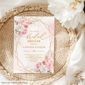 Stylish Boho Blush Gold Frame Bridal Shower Invite 招待状