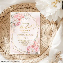 Stylish Boho Blush Gold Frame Bridal Shower Invite 招待状