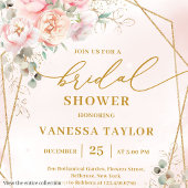 Stylish Boho Blush Gold Frame Bridal Shower Invite 招待状