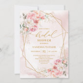 Stylish Boho Blush Gold Frame Bridal Shower Invite 招待状 (正面)