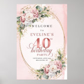 Stylish Boho Blush Pink Floral 40 Birthday Welcome ポスター (正面)