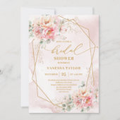 Stylish Boho Blush Pink Roses Gold Bridal Shower  招待状 (正面)