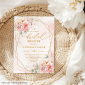 Stylish Boho Blush Pink Roses Gold Bridal Shower  招待状