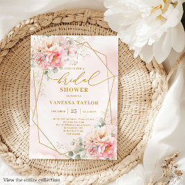 Stylish Boho Blush Pink Roses Gold Bridal Shower 招待状