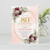 Stylish Boho Burgundy Gold 80th Birthday Invitatio 招待状 (スタンド正面)