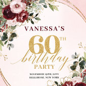 Stylish Boho Burgundy Gold Floral 60th Birthday  ペーパープレート