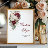Stylish Boho Burgundy White Floral Wedding Sign ポスター