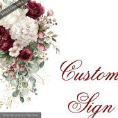 Stylish Boho Burgundy White Floral Wedding Sign ポスター