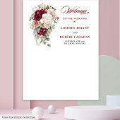 Stylish Boho Burgundy White Rose Wedding Backdrop タペストリー