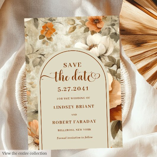 Stylish Boho Earthy Ivory Olive Save The Date 招待状