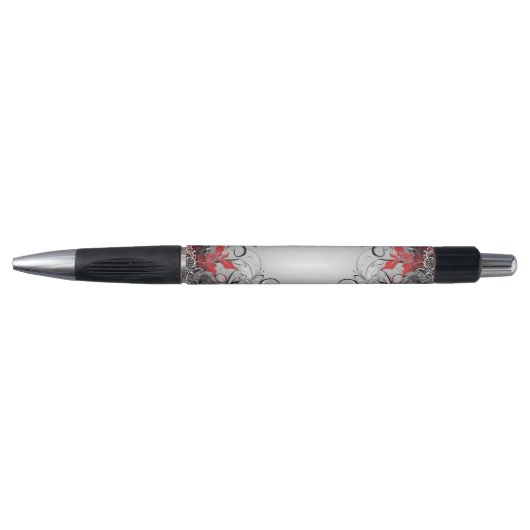 Stylish Boho Leaf Red Black Pen ボールペン (正面)