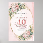Stylish Boho Light Pink Greenery 40th Birthday  ポスター (正面)