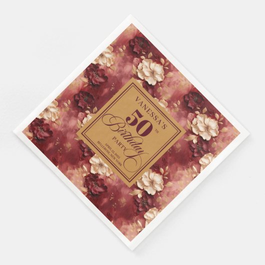 Stylish Boho Merlot Blush Gold 50th Birthday  (コーナー)