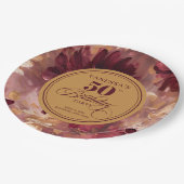 Stylish Boho Merlot Blush Gold 50th Birthday  ペーパープレート (アングル)