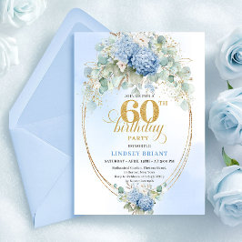 Stylish Boho Pastel Blue Greenery 60th Birthday 招待状