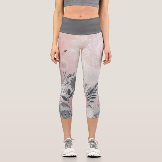 Stylish Boho Pink, White and Black  カプリレギンス (正面)