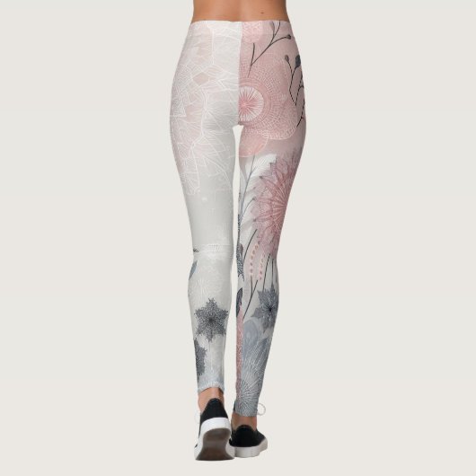 Stylish Boho Pink, White and Black Leggings レギンス (裏面)