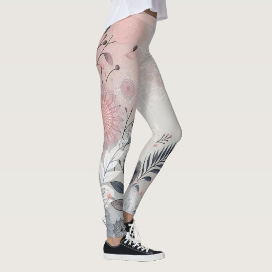 Stylish Boho Pink, White and Black Leggings レギンス (右)