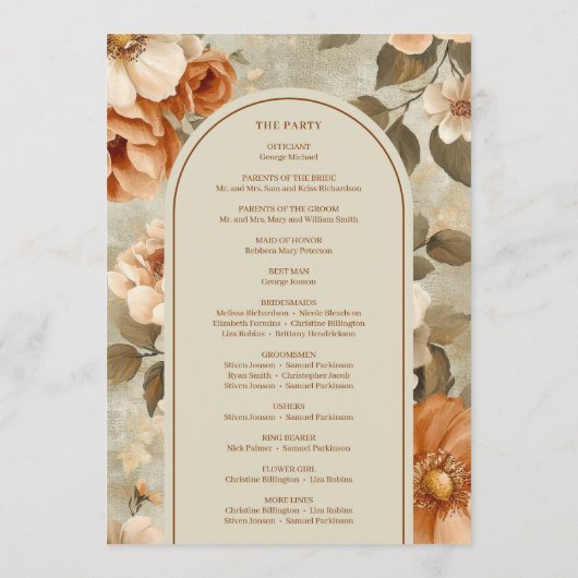 Stylish Boho Rusty Ivory Sage Floral Wedding Plan プログラム (裏面)