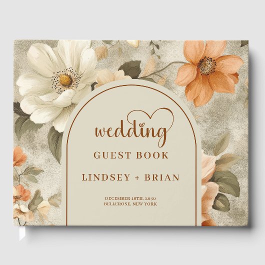 Stylish Boho Terra Cotta Ivory Sage Wedding Book ゲストブック (正面)