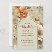 Stylish Boho Terracotta Ivory Floral Save The Date 招待状 (正面)