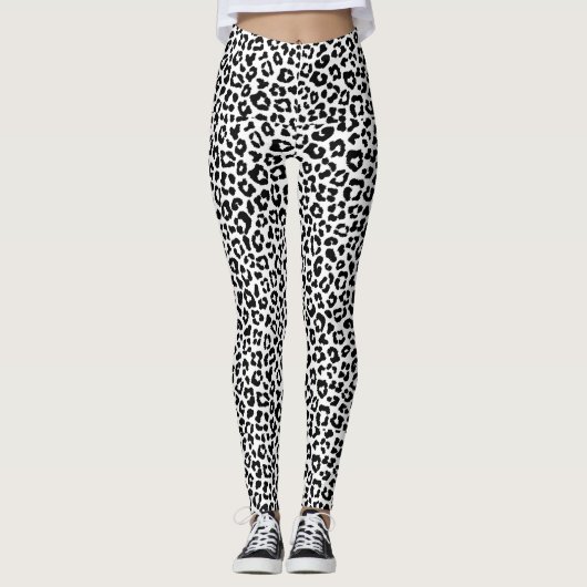 Stylish & Bold Leopard Print Black and White レギンス (正面)