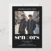 Stylish Bold Twins Sibling Senior Graduation TMF26 招待状 (正面)